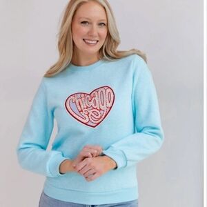 Lola + The Boys Chicago Sparkle Heart Crewneck Sweatshirt Size Large